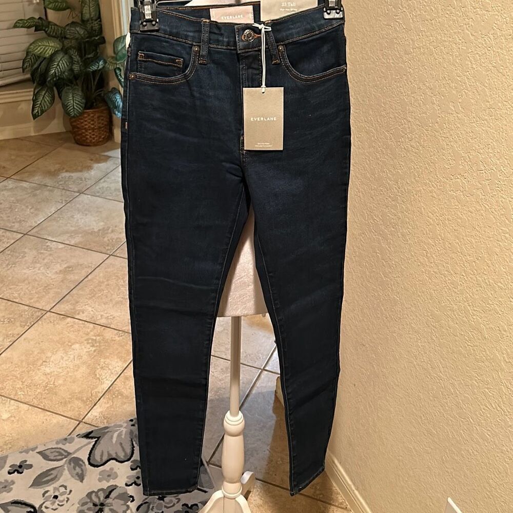 Everlane Women's Size 23 Tall High Rise Skinny Jean Dark Blue Stretchy Denim